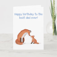 Cute fox y cub tarjeta de cumpleaños para papá