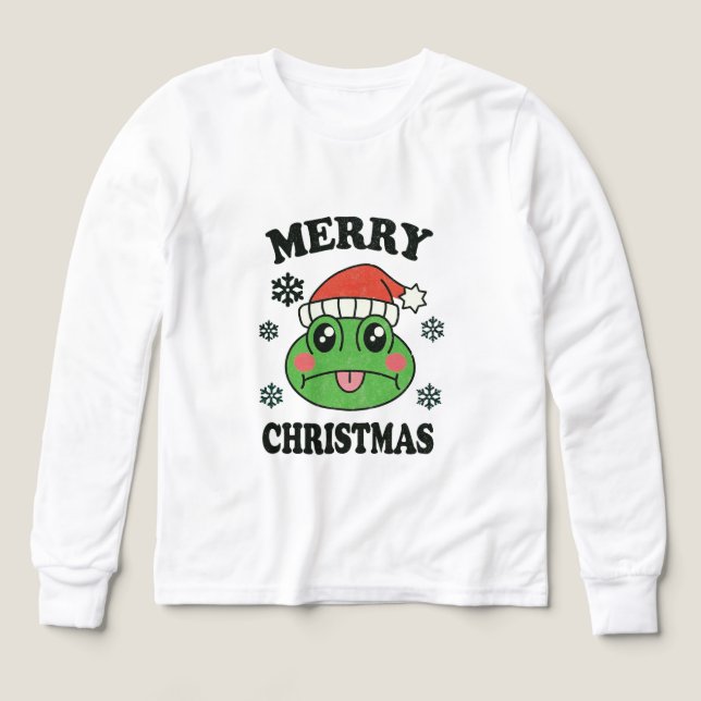 Cute Frog Merry Christmas T-Shirt (Diseño frontal)