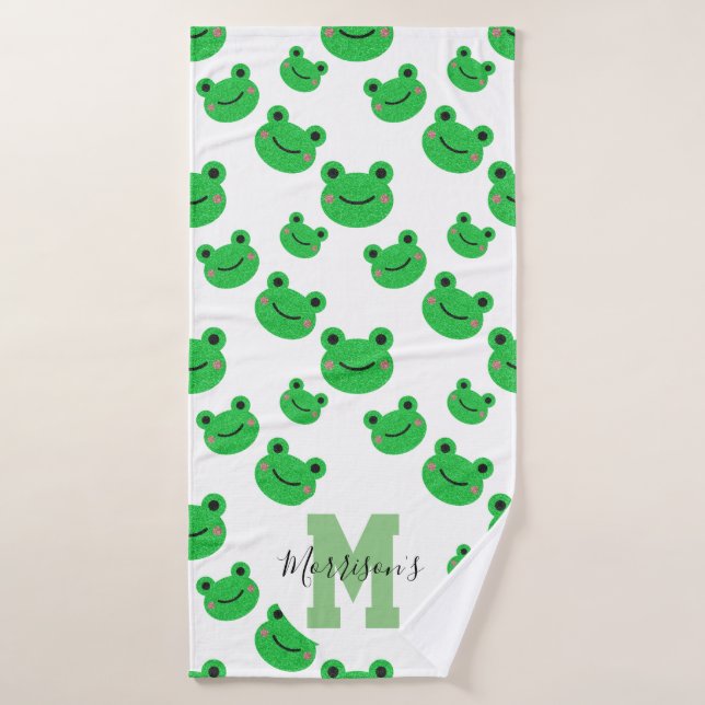 Cute Frog Monogrammed Lux Kids (Toalla de baño)