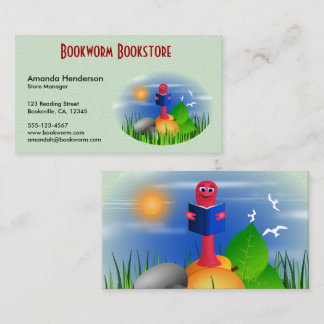 Cute Fun Bookworm Book Store Tarjetas de visita