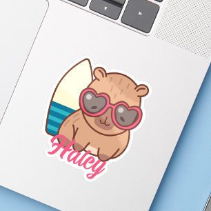 Cute Funny Capybara Pegatina de nombre moderno