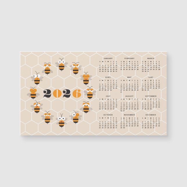 Cute Funny Honey Bee Honeycomb Calendario 2026 (Anverso)