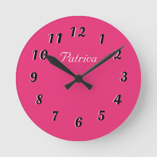 Cute Fushia y reloj de pared personalizado blanco