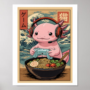 Cute Gamer Ajolote Ramen Arte de Comida Japonesa d