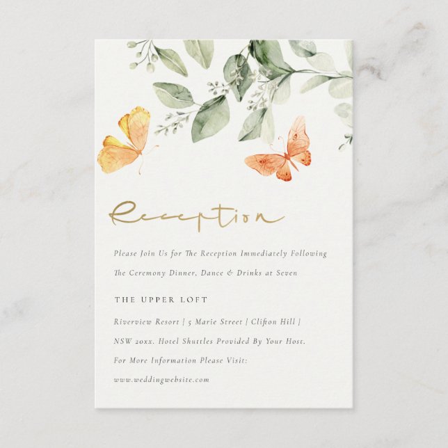 Cute Garden Foliage Butterflies Recepción de bodas (Anverso)