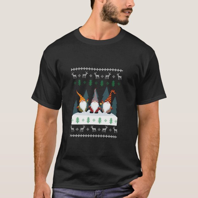 Cute Garden Gnomes Xmas Navidades Feo Camisa (Anverso)