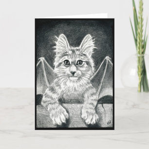 Cute Gargoyle Cat tarjeta Halloween blanco negro