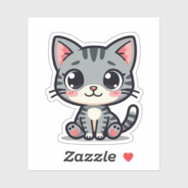 Cute Gatito Tabby Gris Pegatina – Ojos Grandes