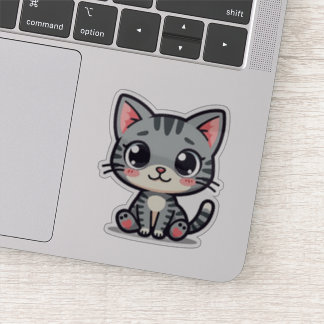 Cute Gatito Tabby Gris Pegatina – Ojos Grandes