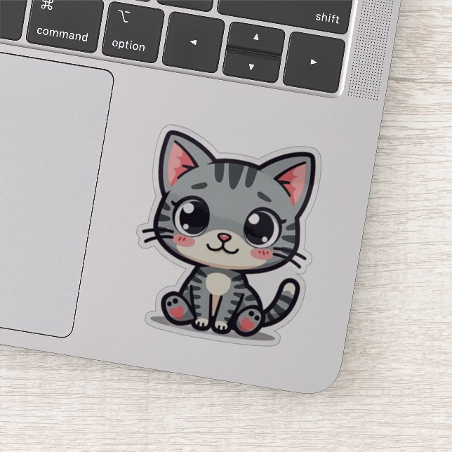 Cute Gatito Tabby Gris Pegatina – Ojos Grandes (Detalle)