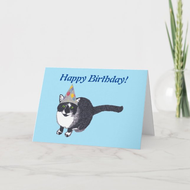Cute gato Fiesta Gorra tarjetas de cumpleaños feli (Anverso)