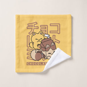 Cute gato montando leche de chocolate Carton Kawai
