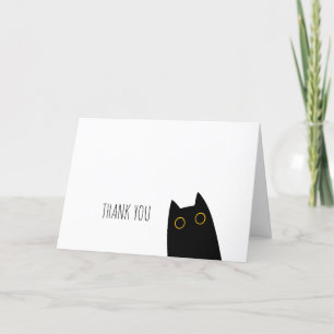 Cute gato negro doblado tarjeta de agradecimiento
