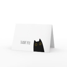 Cute gato negro doblado tarjeta de agradecimiento