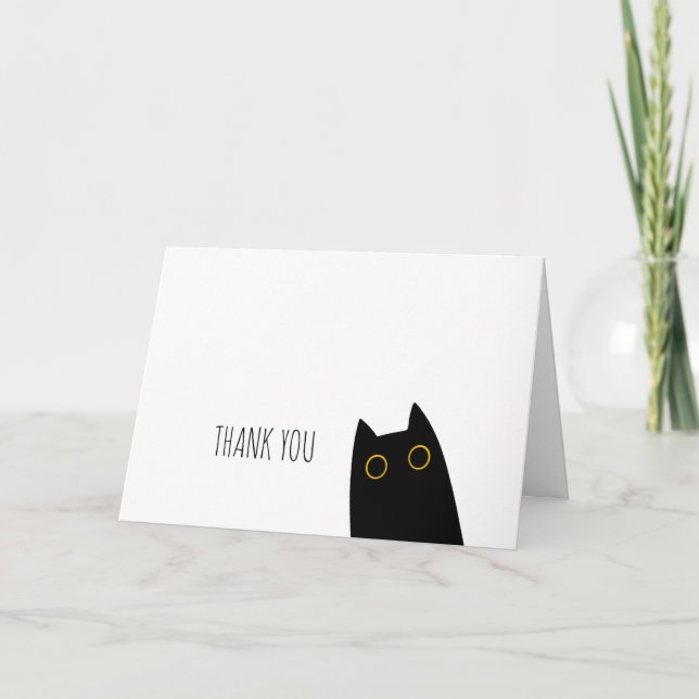 Cute gato negro doblado tarjeta de agradecimiento (Anverso)
