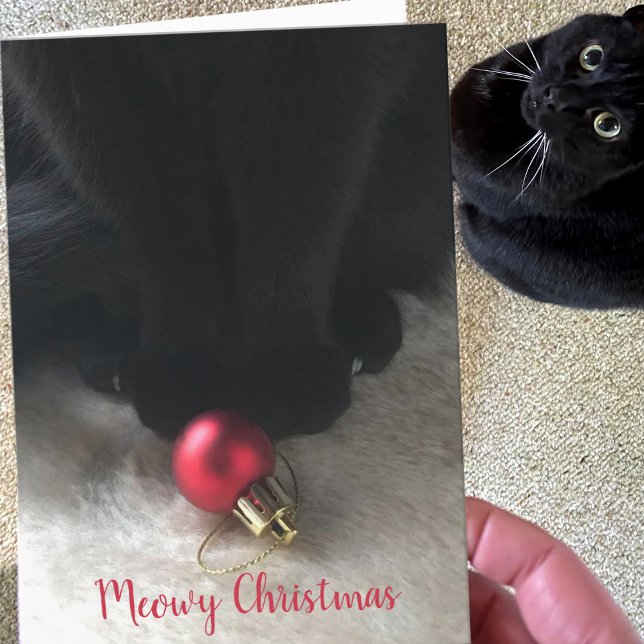 Cute gato negro miedoso Navidades Mascota tarjeta  (Purrfect card for sending to your black cat at Christmas or send to any other feline loving friend.)