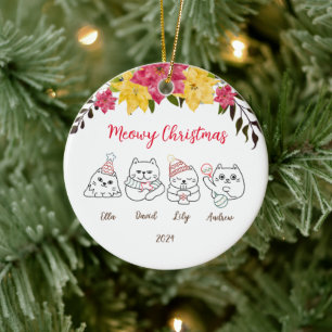 Cute Gatos Meowy Nochebuena Ornamento