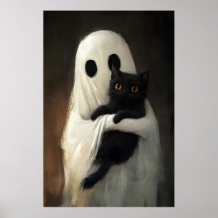 Cute Ghost Abraza Impresión de Gato Negro, Hallowe