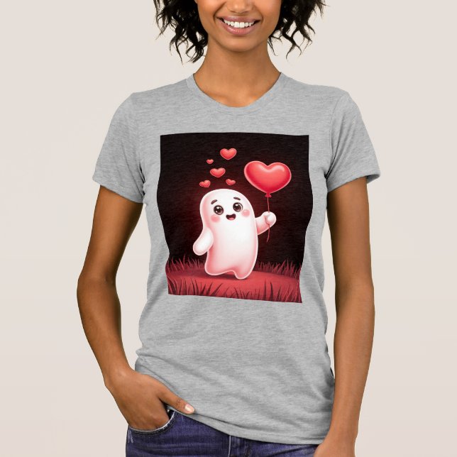 Cute Ghost con Corazón – Camiseta de Amor Espeluzn (Anverso)