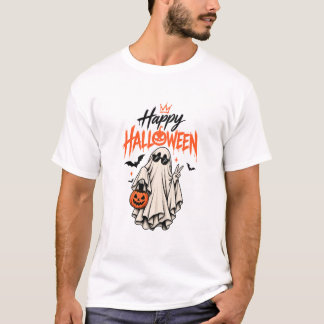 Cute Ghost Feliz Halloween Camiseta de Calabaza