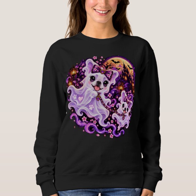 Cute Ghost Frenchie Mamá Sudadera de Halloween (Anverso)