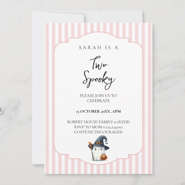 Cute ghost pink Invitación de cumpleaños número 2  (Anverso)