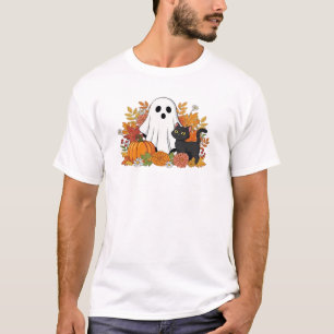 Cute Ghost y Black Cat Camiseta Clásica