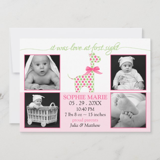 Cute Giraffe Bebé Foto Anuncio de nacimiento (Anverso)