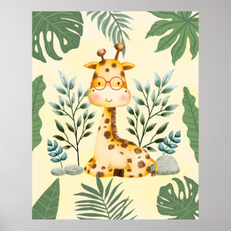 Cute Giraffe Jungle Glasses Póster Decoración para