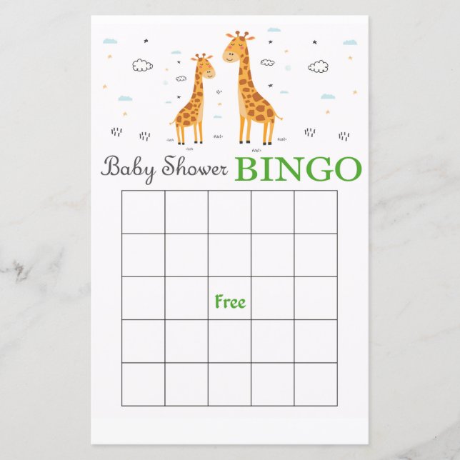 Cute Giraffe tarjeta de bingo para bebé (Anverso)
