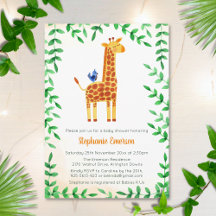 Cute Giraffe Watercolor Bebé Invitaciones a la duc
