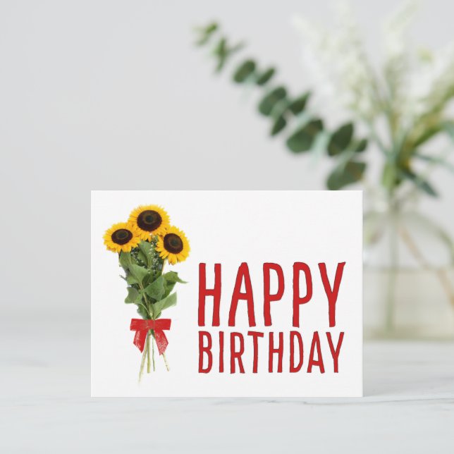 Cute girasoles flor botánica postal de cumpleaños (Anverso de pie)