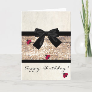 Cute Girly Ladybugs, Sequins, Bow, Tarjeta de cump