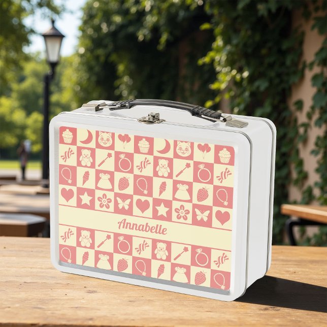 Cute Girly Modern Pink Checkered Icons Pattern (Subido por el creador)