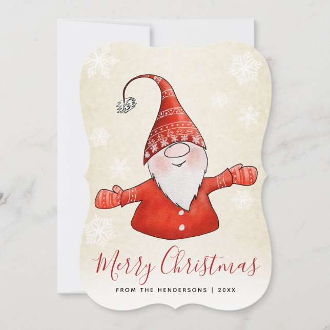 Cute Gnome Beige Rojo Feliz Navidad (Anverso)