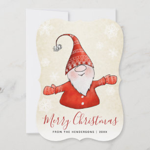 Cute Gnome Beige Rojo Feliz Navidad