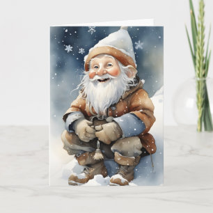 Cute Gnome En La Nieve De Invierno Tarjeta De Feli