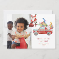 Cute Gnomes y Santa | Tarjeta fotográfica de vacac