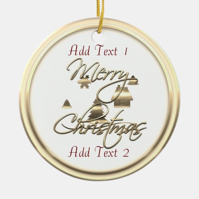 Cute Gold Merry Navidad Añadir ornamento de texto (Frente)