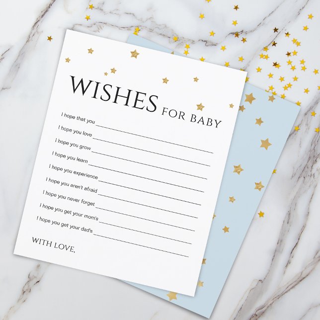 Cute Gold Stars quiere tarjeta de consejo para el  (Cute Gold Stars Wishes for Baby Advice Card)