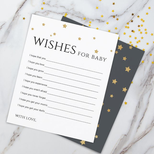 Cute Gold Stars quiere tarjeta de consejo para el  (Cute Gold Stars Wishes for Baby Advice Card)