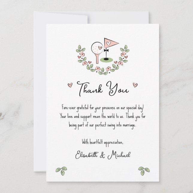 Cute Golf Tema Boda Gracias tarjeta con foto (Reverso)