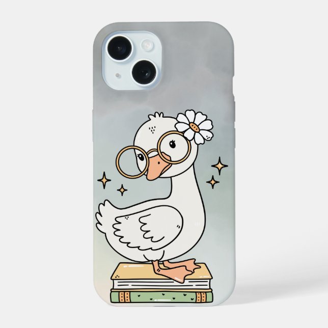 Cute Goose With Glasses Reading Books Illustration (Reverso )
