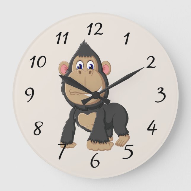 Cute Gorila Animado Grande Reloj (Anverso)