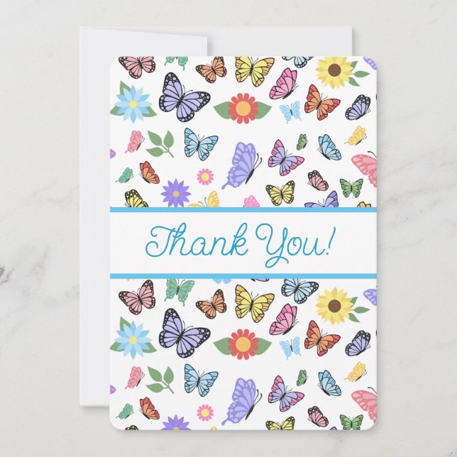 Cute Gracias Mariposas De Tarjeta Y Flores (Anverso)
