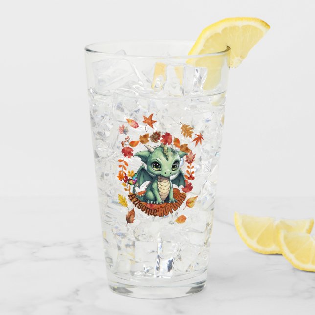 Cute Green Dragon “Autism Awesome Autumn” Design  (Reverso (hielo))