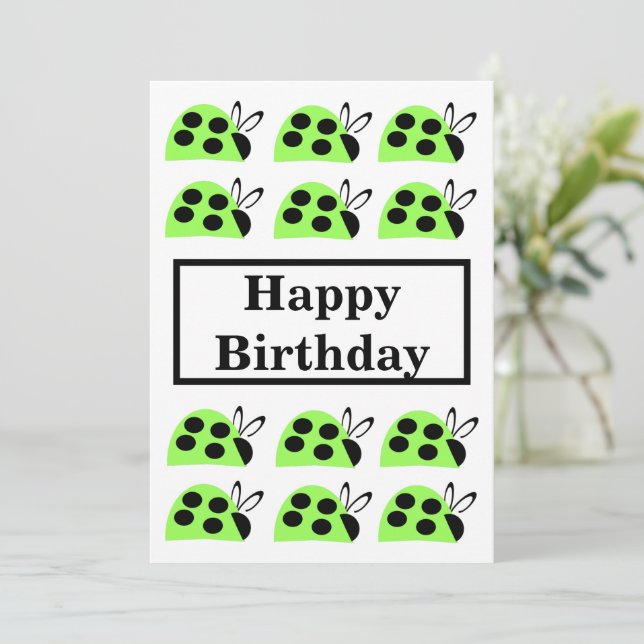 Cute Green Ladybugs Birday Card (Anverso de pie)