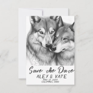 Cute Grey Wolf Wedding Save the Date Invitación