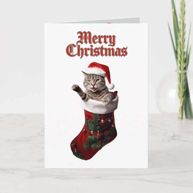 Cute Gris Tabby Navidad Fiesta (Anverso)