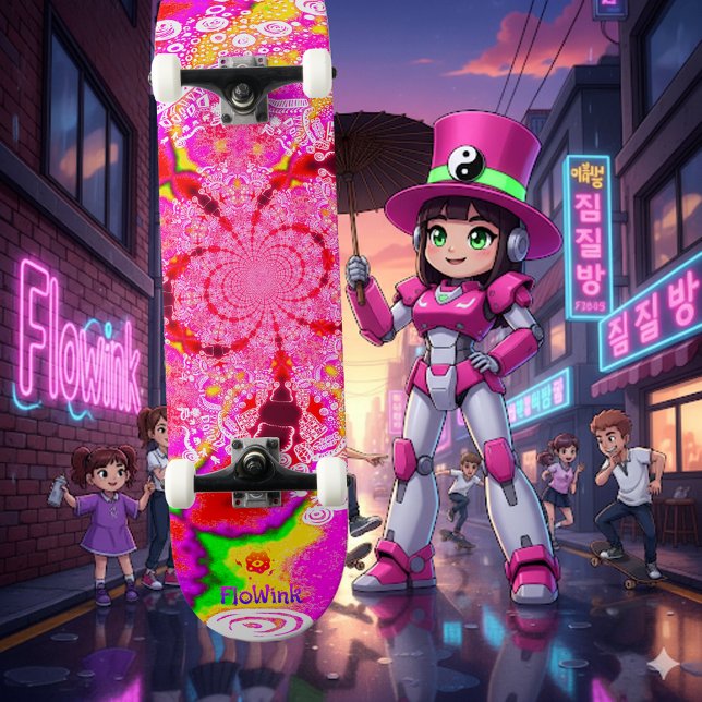 Cute Groovy Pink Resumen Skateboard Espiral (Subido por el creador)